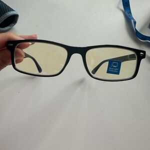Black framed blue light protective eyeglasses
